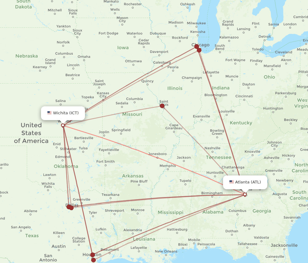 ATL-ICT flight routes