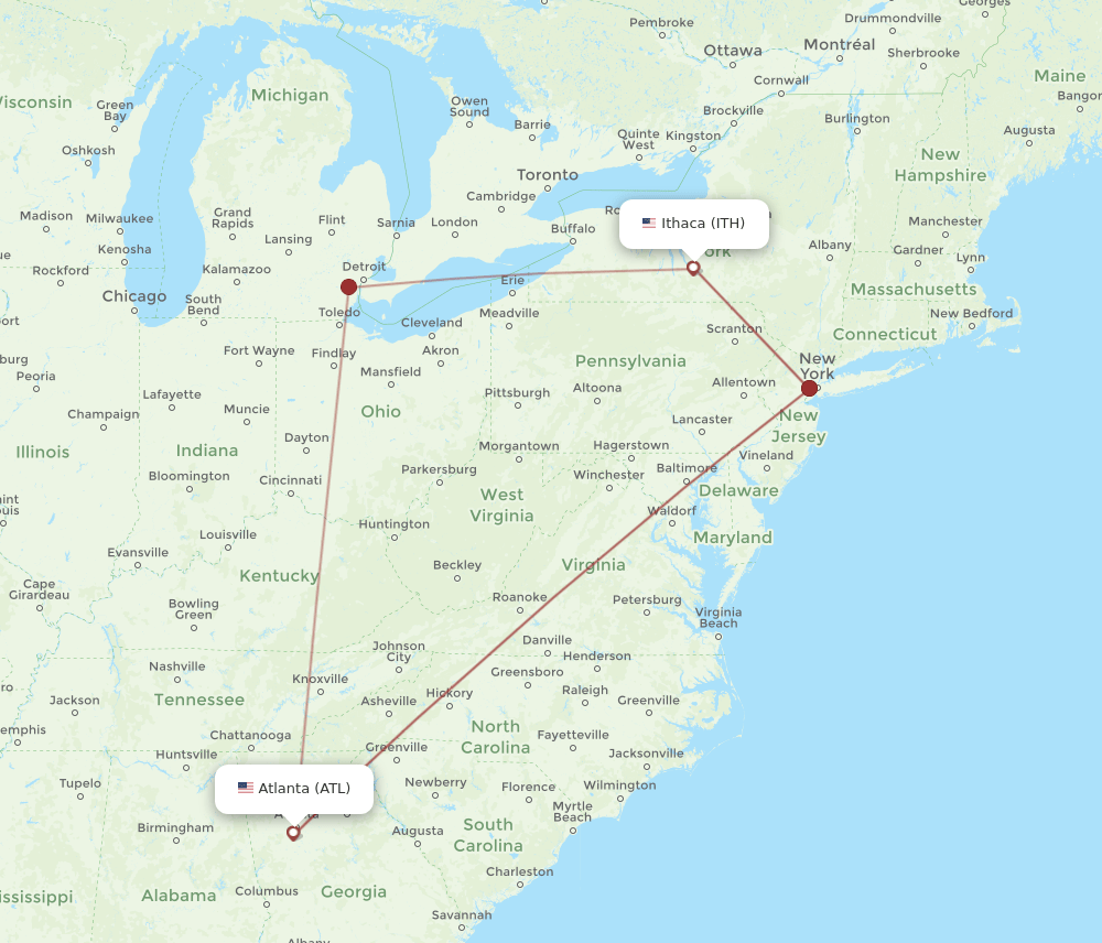 ATL to ITH flights and routes map