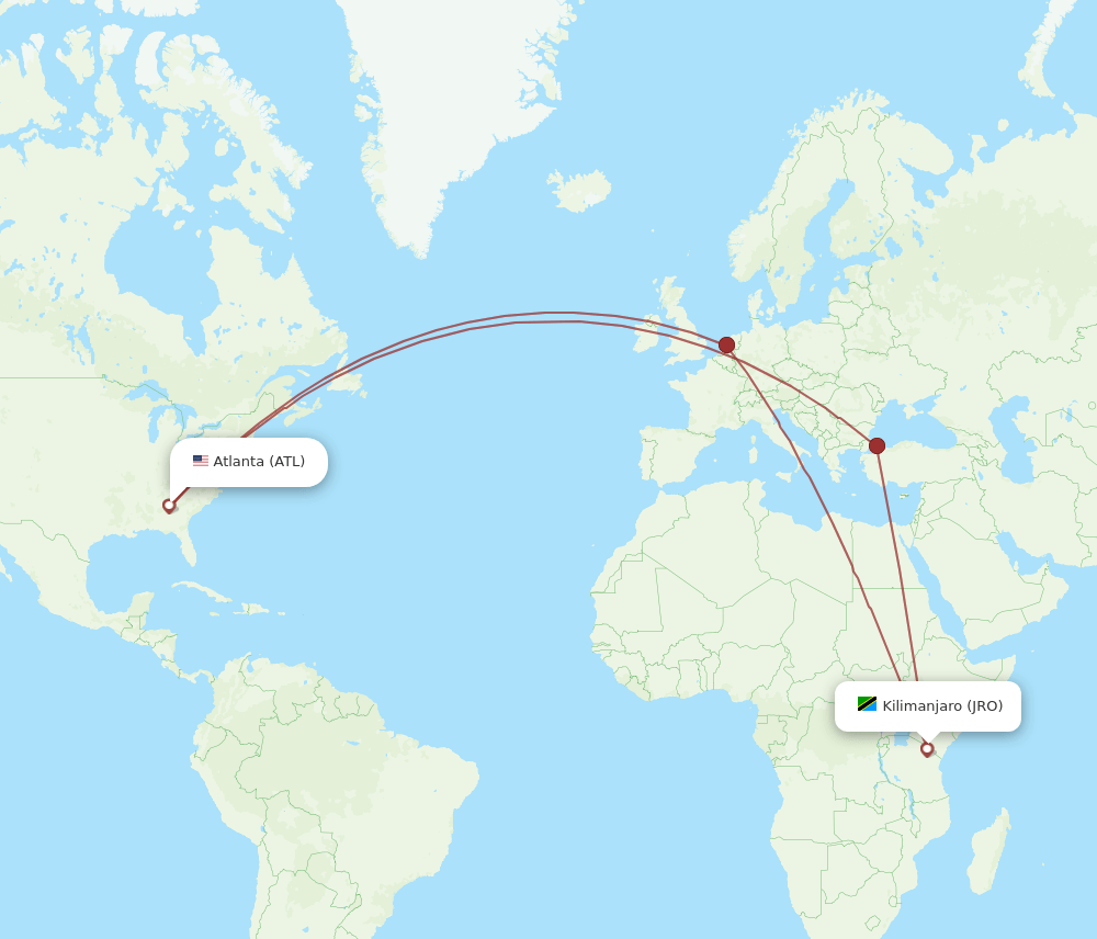 ATL-JRO flight routes