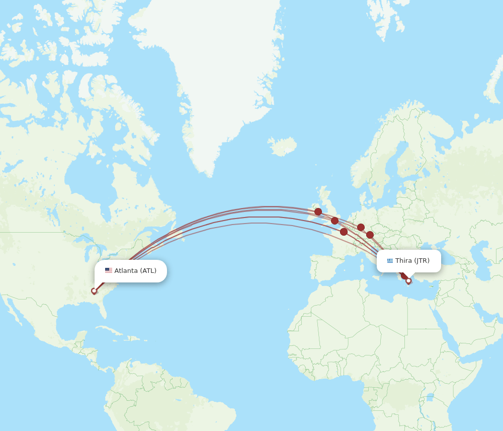 ATL-JTR flight routes