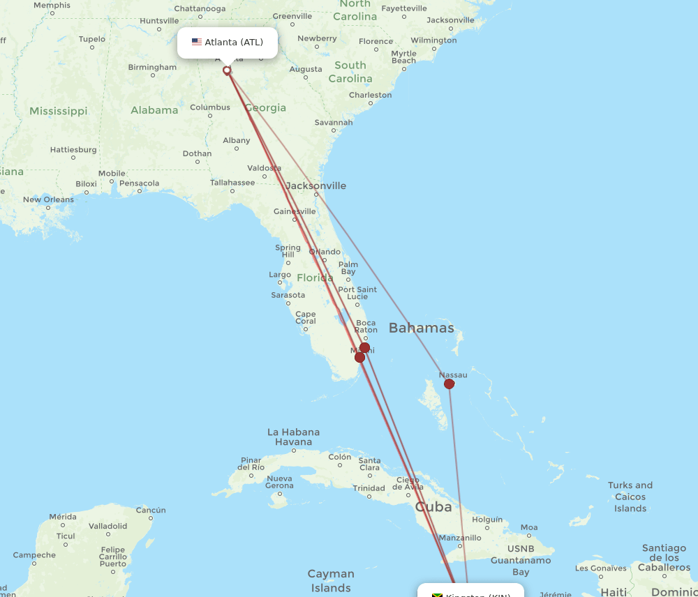 ATL to KIN flights and routes map