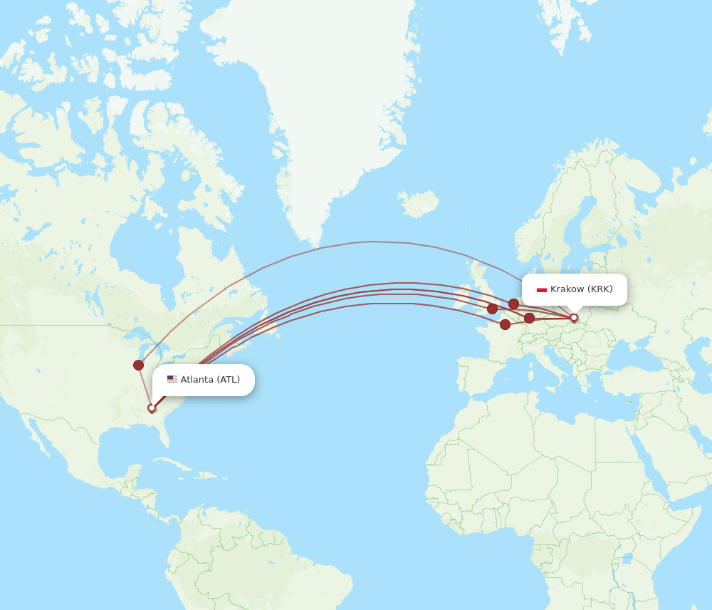 ATL-KRK flight routes