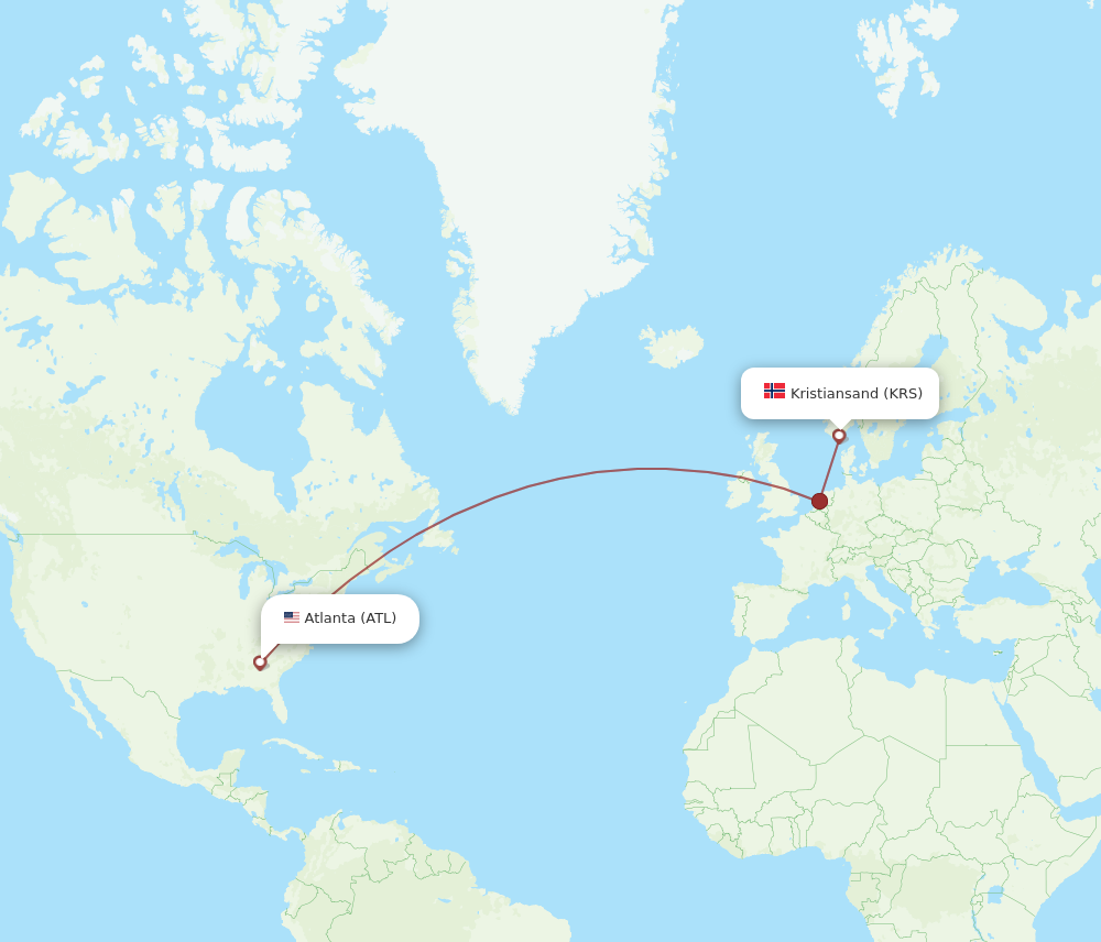 ATL to KRS flights and routes map