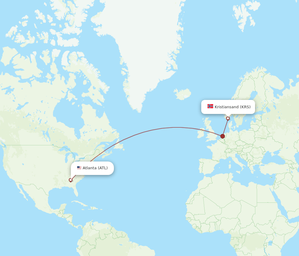 ATL-KRS flight routes