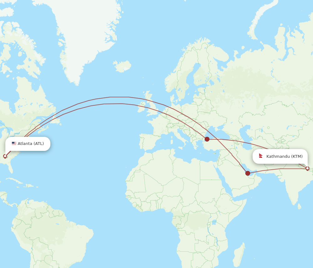 ATL to KTM flights and routes map