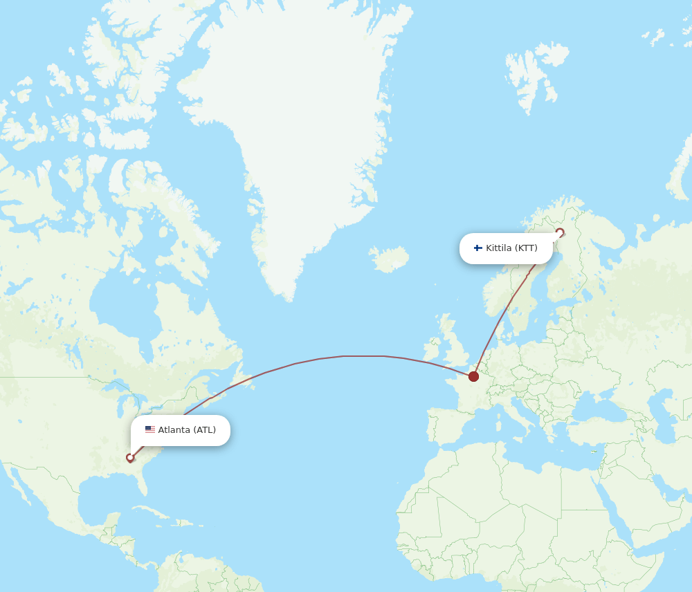 Atlanta - Kittila route map and flight paths