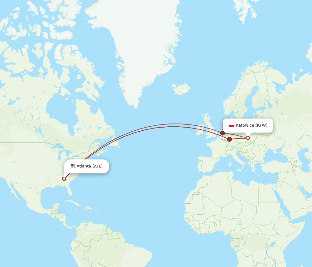 ATL-KTW flight routes