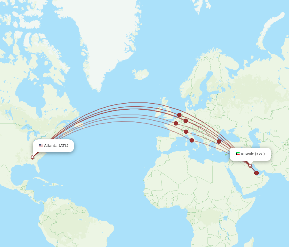 ATL-KWI flight routes