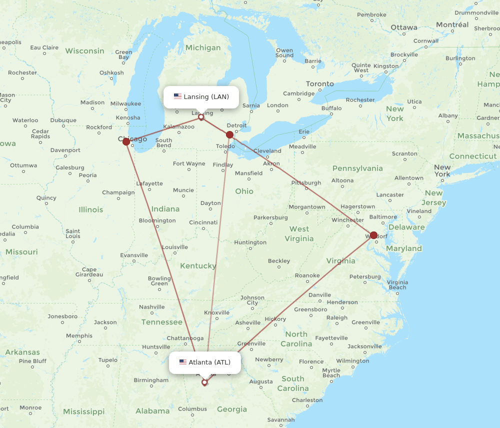 ATL-LAN flight routes