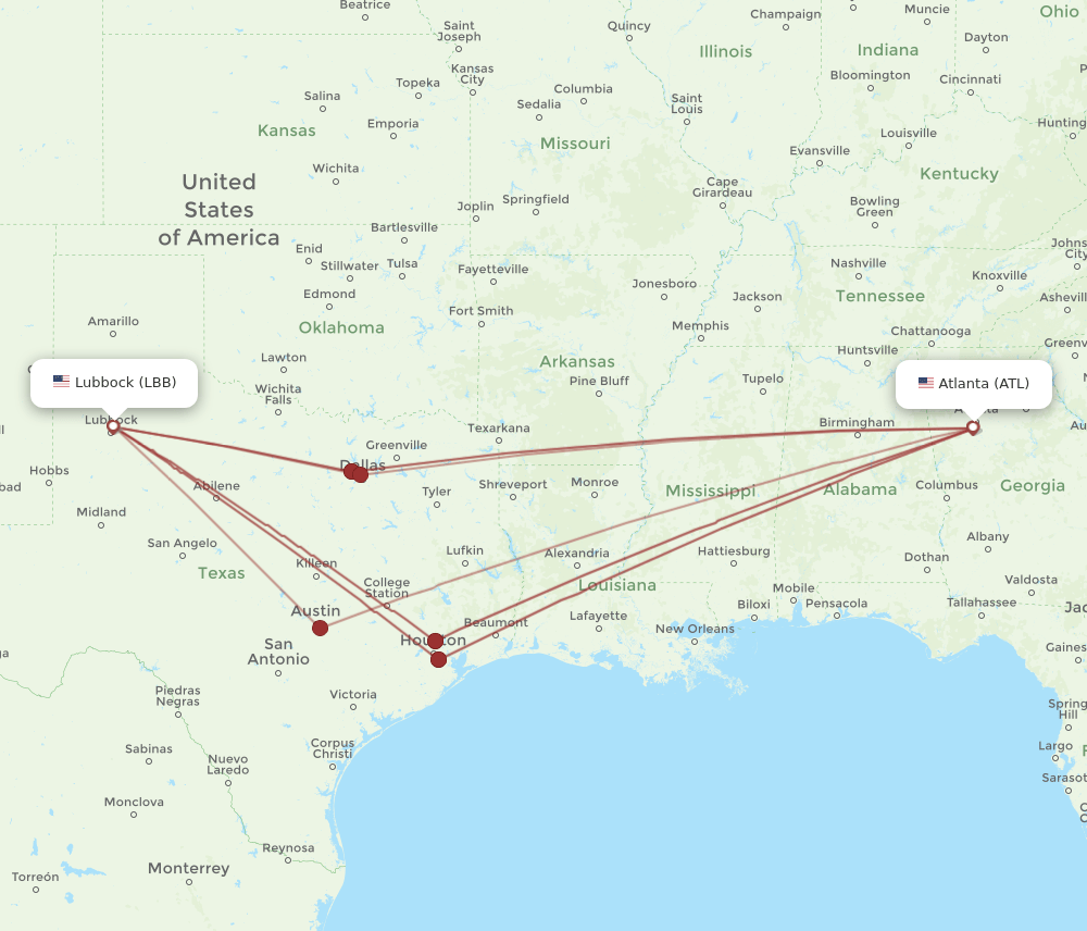 ATL-LBB flight routes