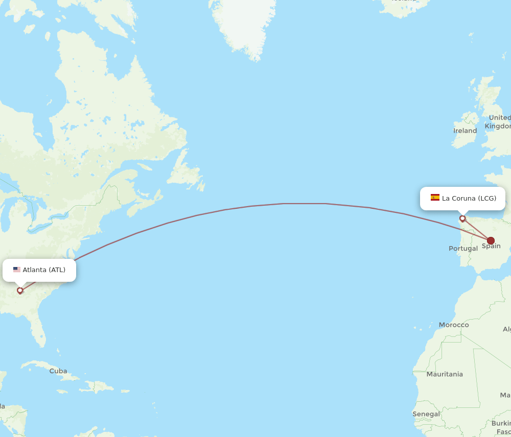 ATL-LCG flight routes