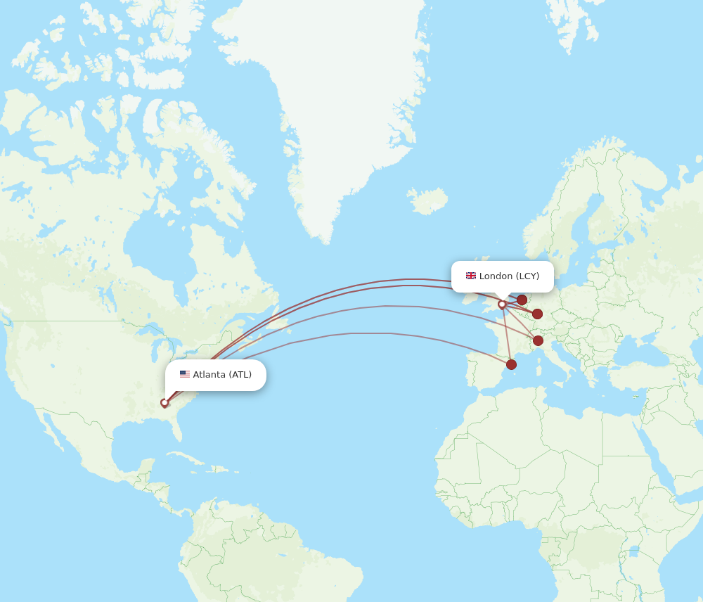 ATL to LCY flights and routes map