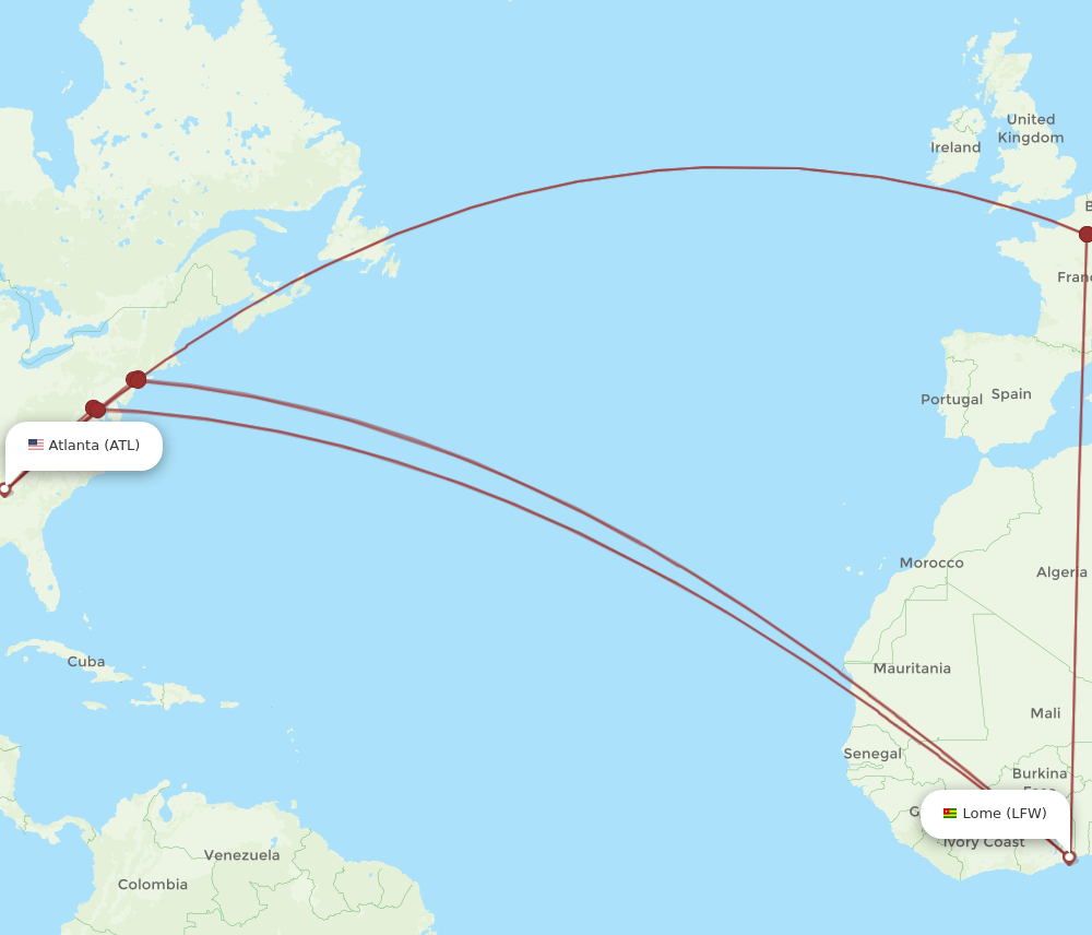 ATL-LFW flight routes