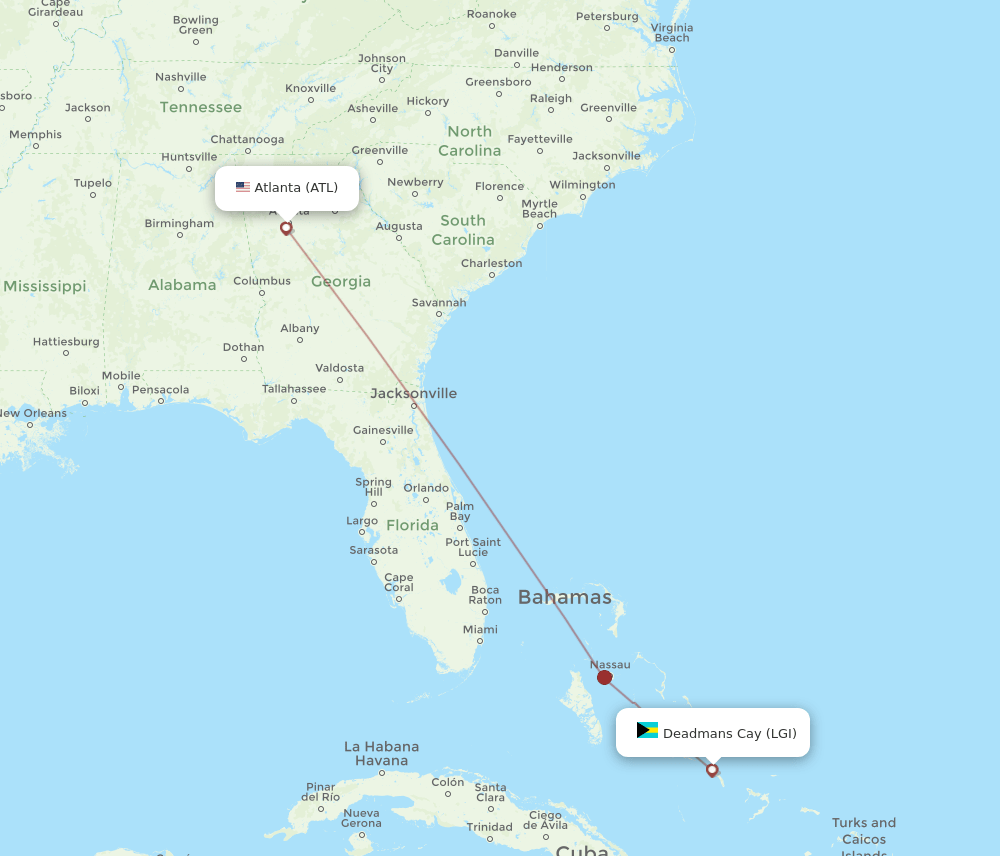 ATL to LGI flights and routes map