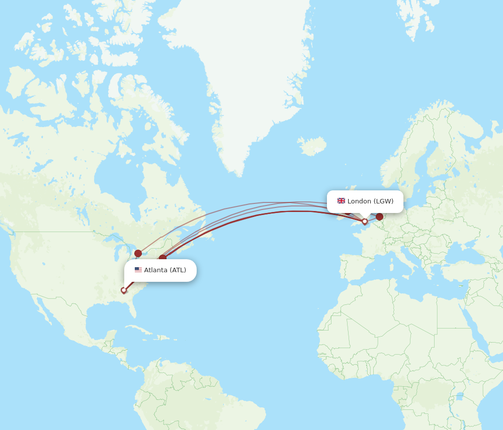 ATL to LGW flights and routes map