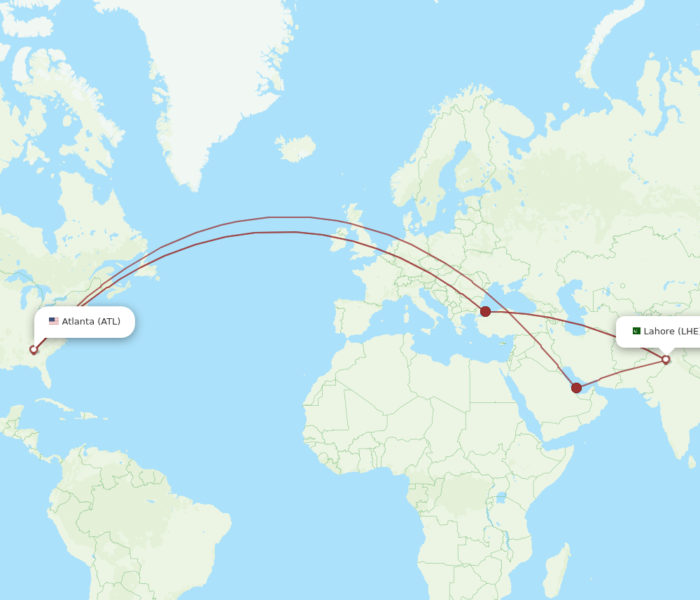 ATL-LHE flight routes