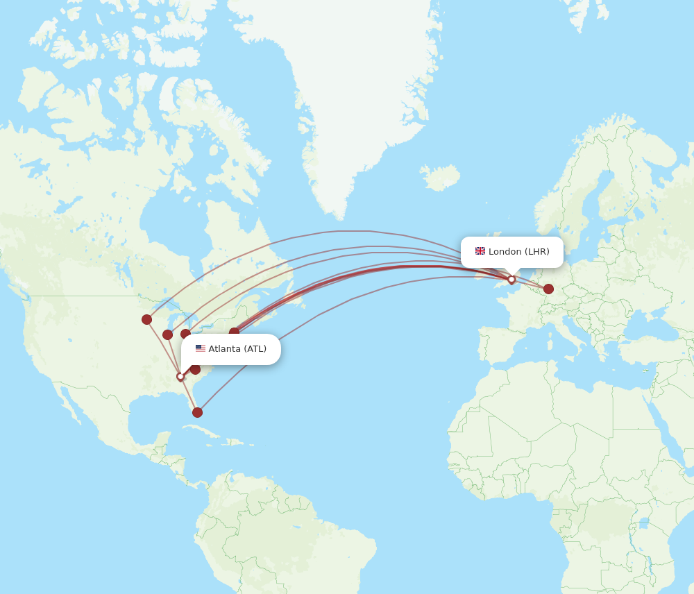 ATL to LHR flights and routes map