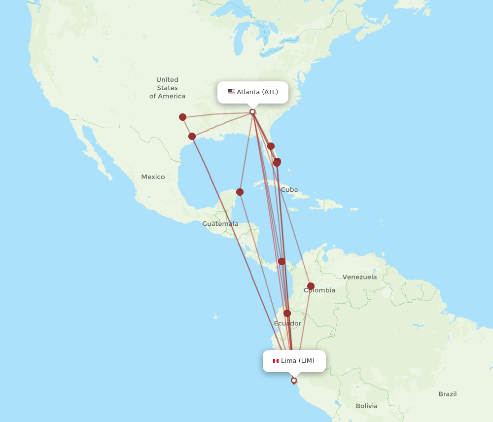 ATL to LIM flights and routes map
