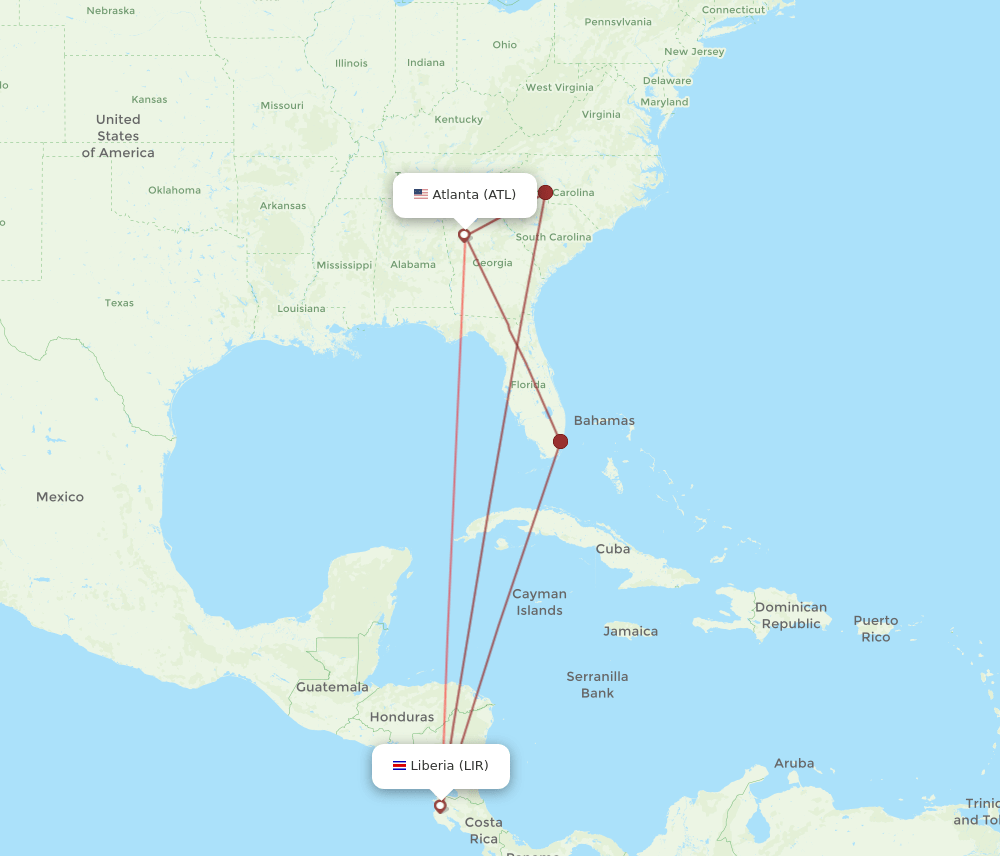 ATL-LIR flight routes