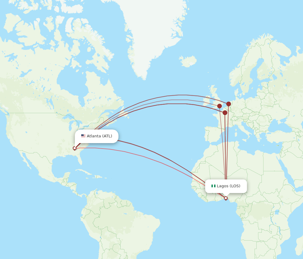 ATL to LOS flights and routes map