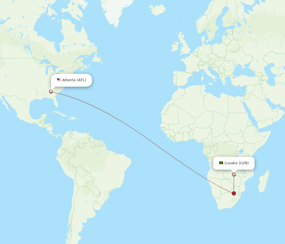 ATL to LUN flights and routes map