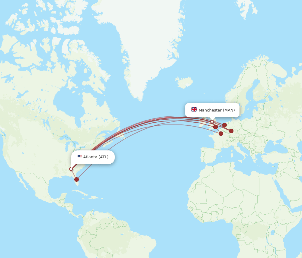 ATL to MAN flights and routes map