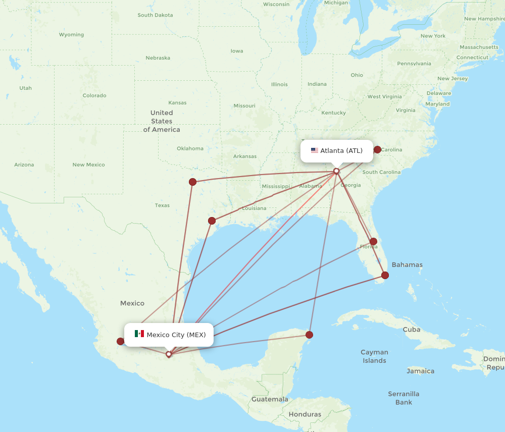 ATL to MEX flights and routes map