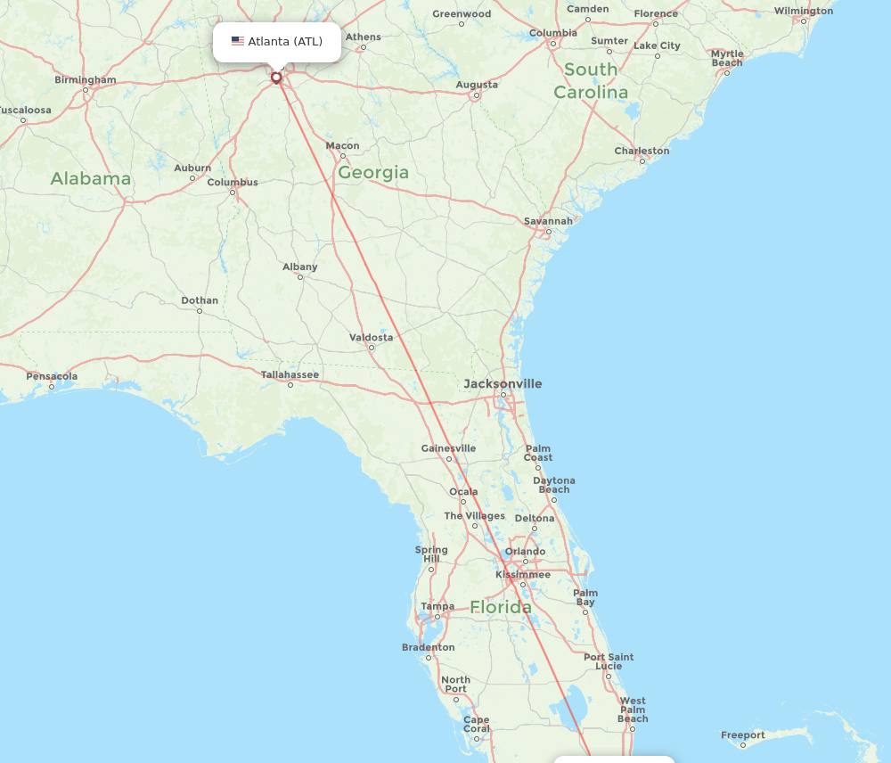 ATL to MIA flights and routes map