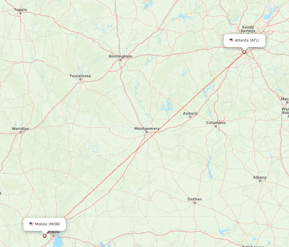 Atlanta - Mobile route map and flight paths