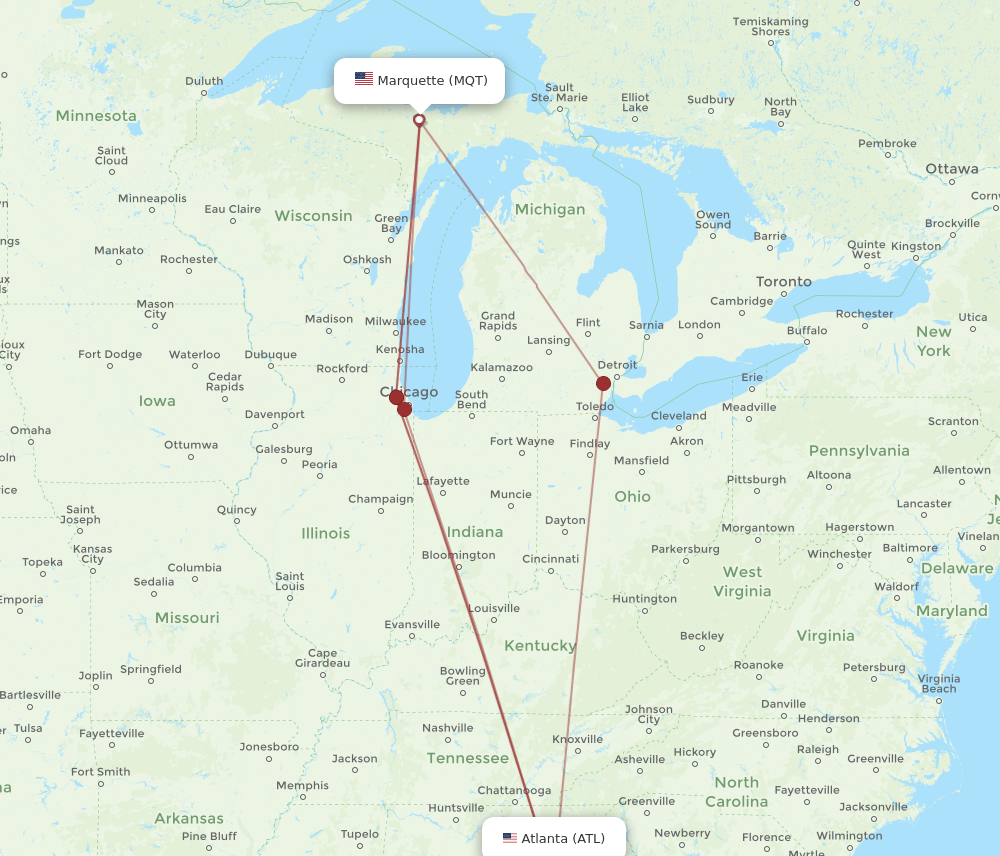 ATL to MQT flights and routes map