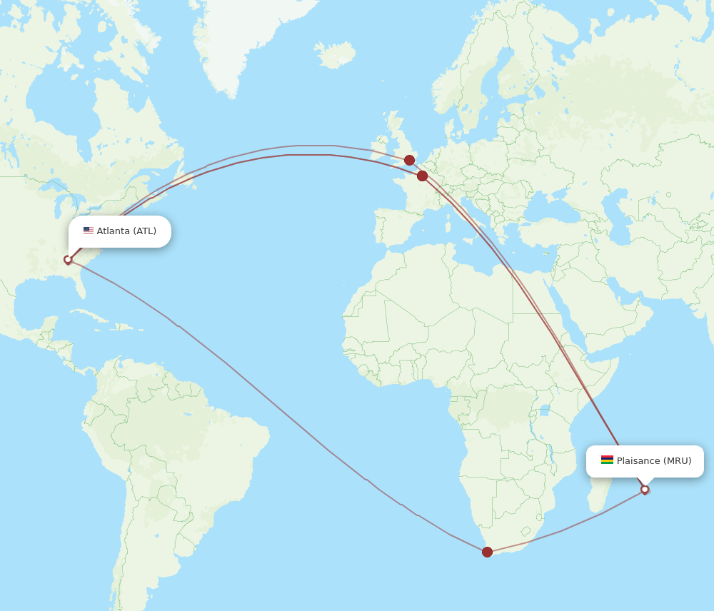 ATL-MRU flight routes