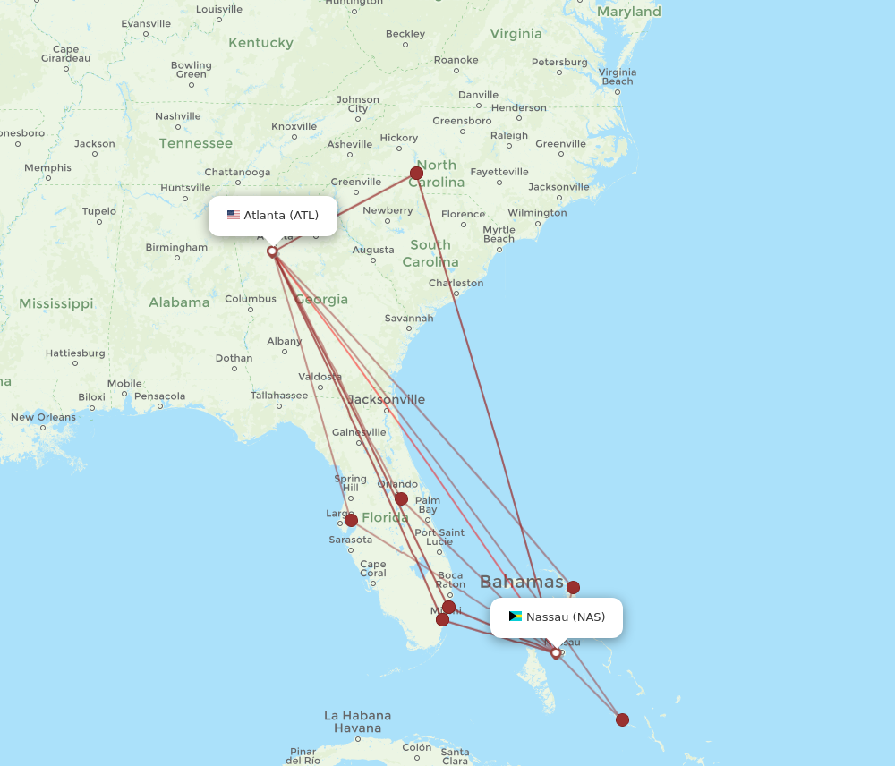 ATL to NAS flights and routes map