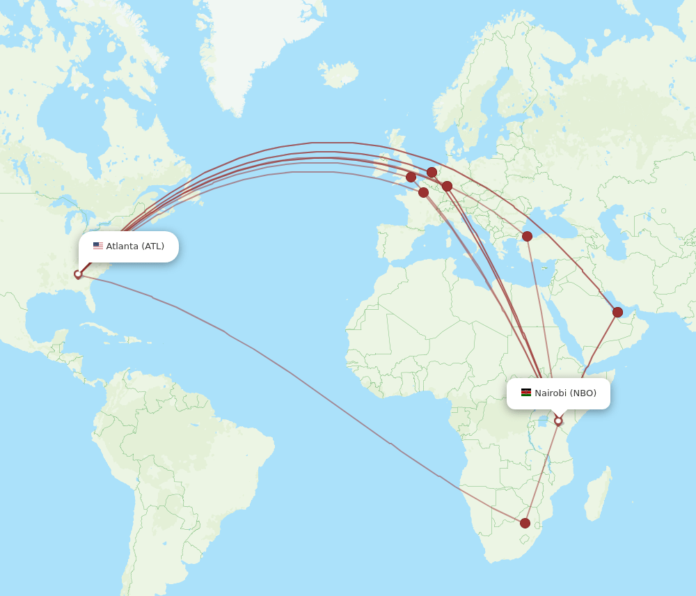 ATL to NBO flights and routes map