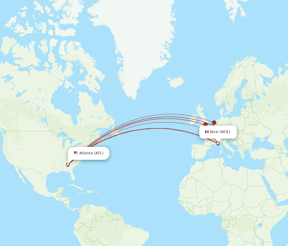 ATL to NCE flights and routes map