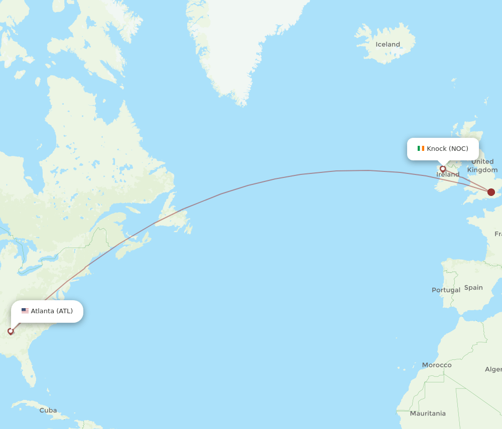 NOC to ATL flights and routes map