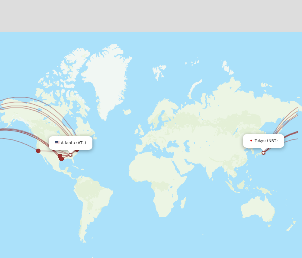 ATL to NRT flights and routes map