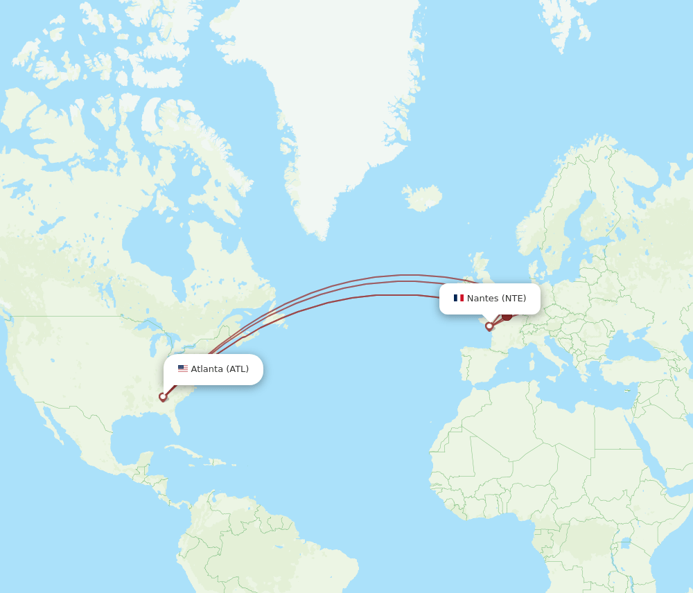 ATL to NTE flights and routes map