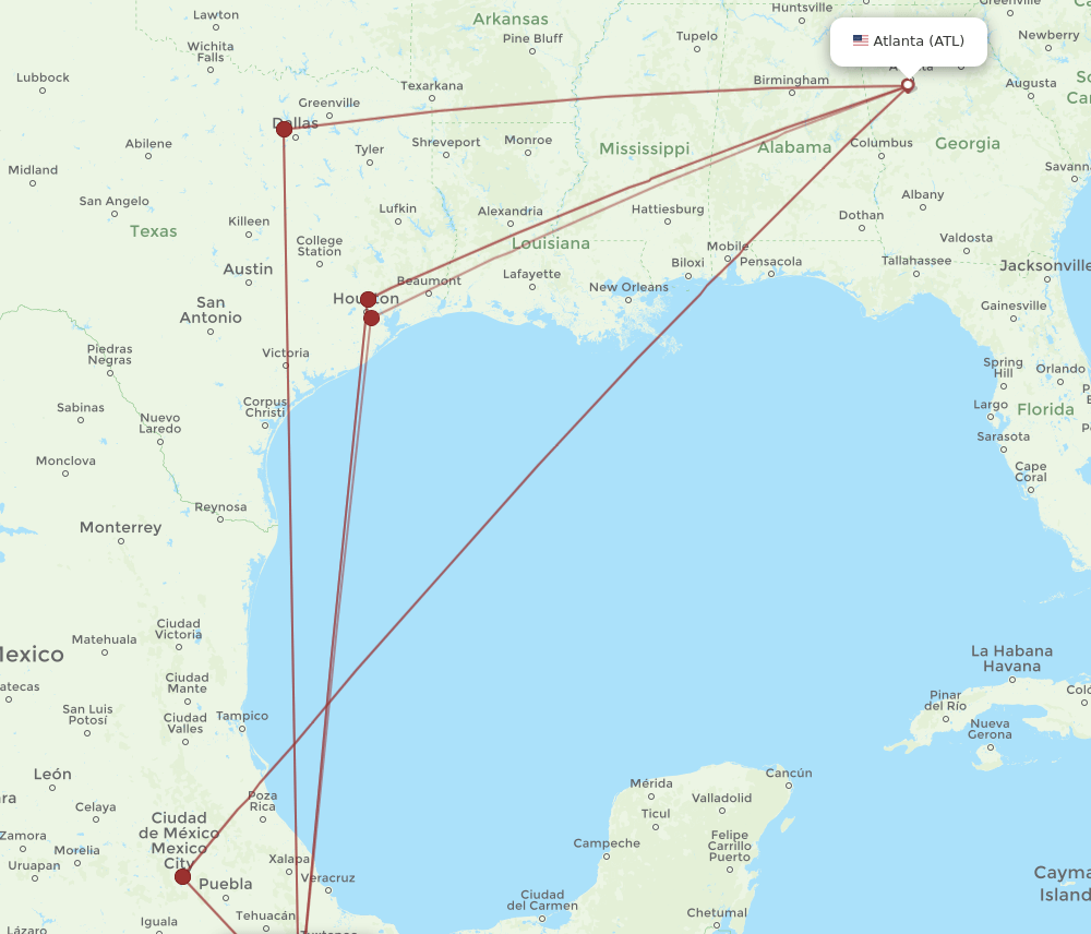 ATL-OAX flight routes