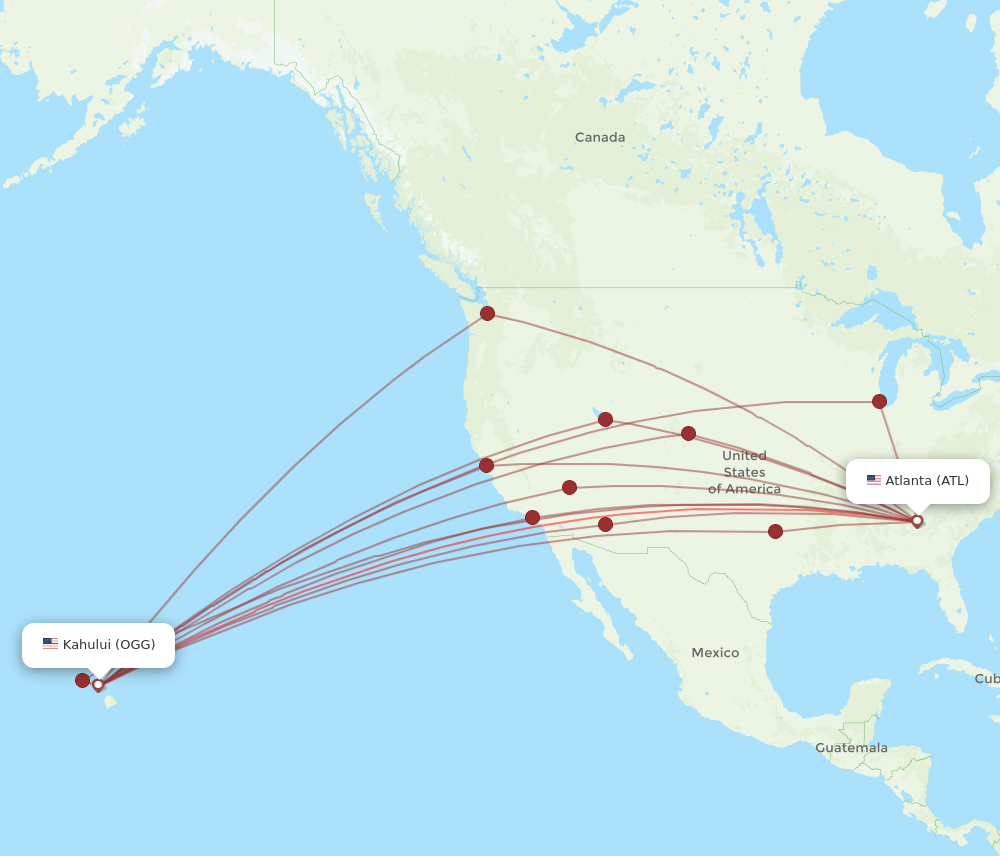 ATL to OGG flights and routes map