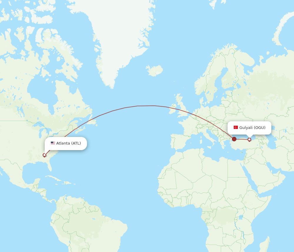 ATL to OGU flights and routes map