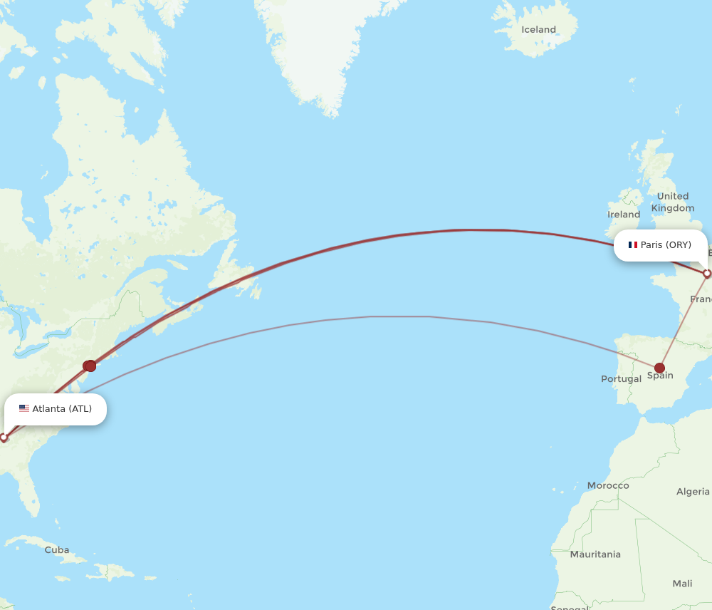 ATL to ORY flights and routes map