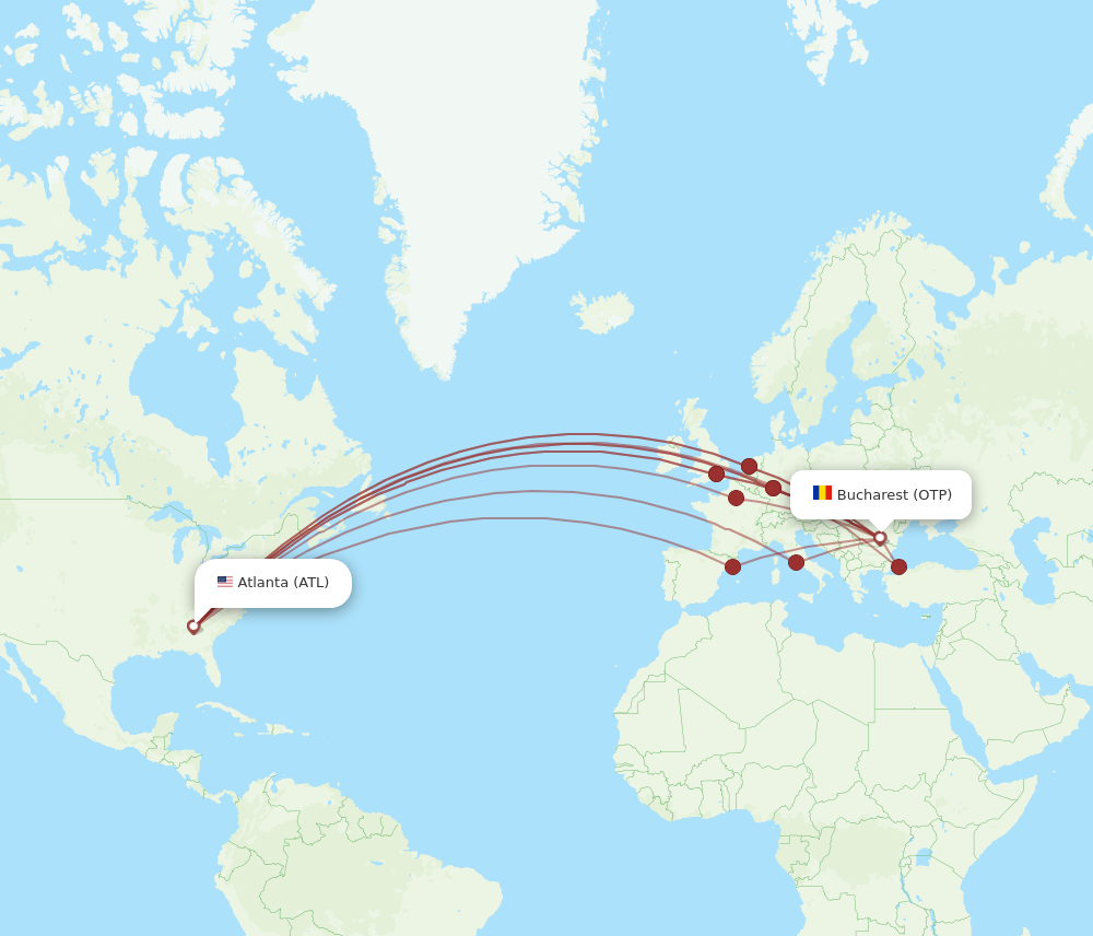 ATL to OTP flights and routes map