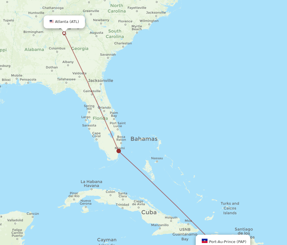 Atlanta - Port-au-Prince route map and flight paths