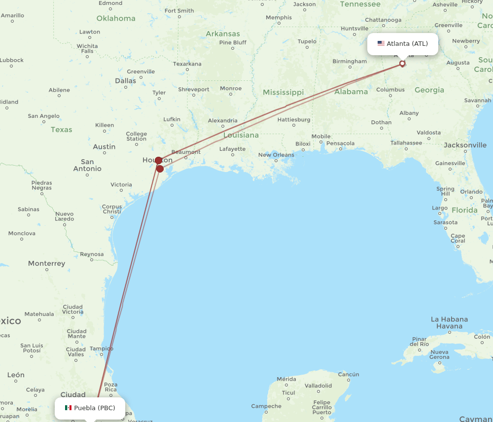 ATL-PBC flight routes
