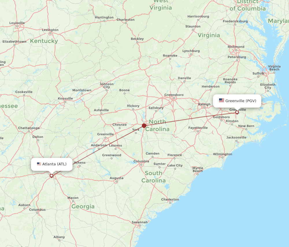 ATL-PGV flight routes