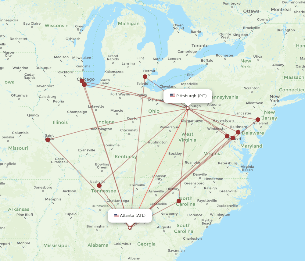 ATL-PIT flight routes