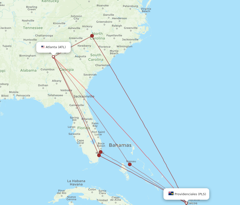 ATL to PLS flights and routes map