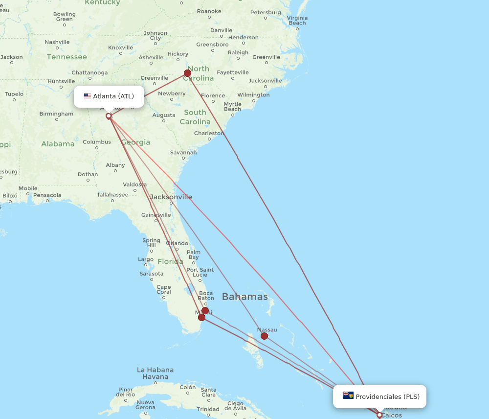 ATL to PLS flights and routes map