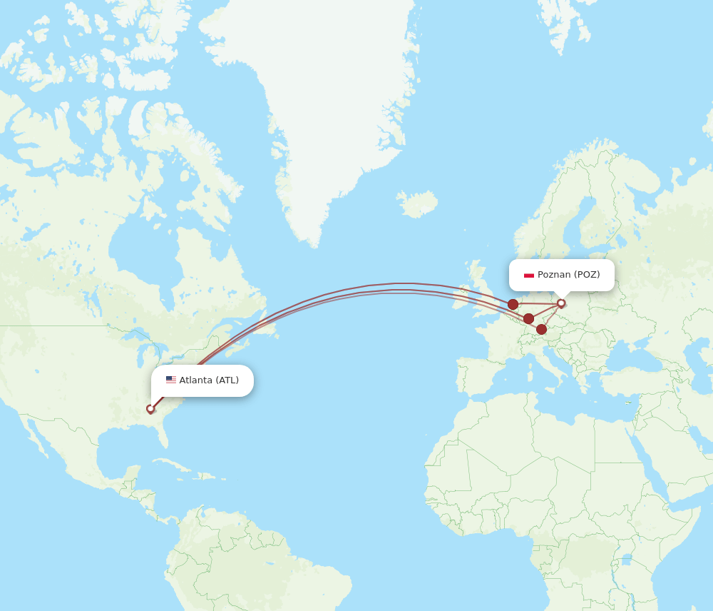 ATL-POZ flight routes