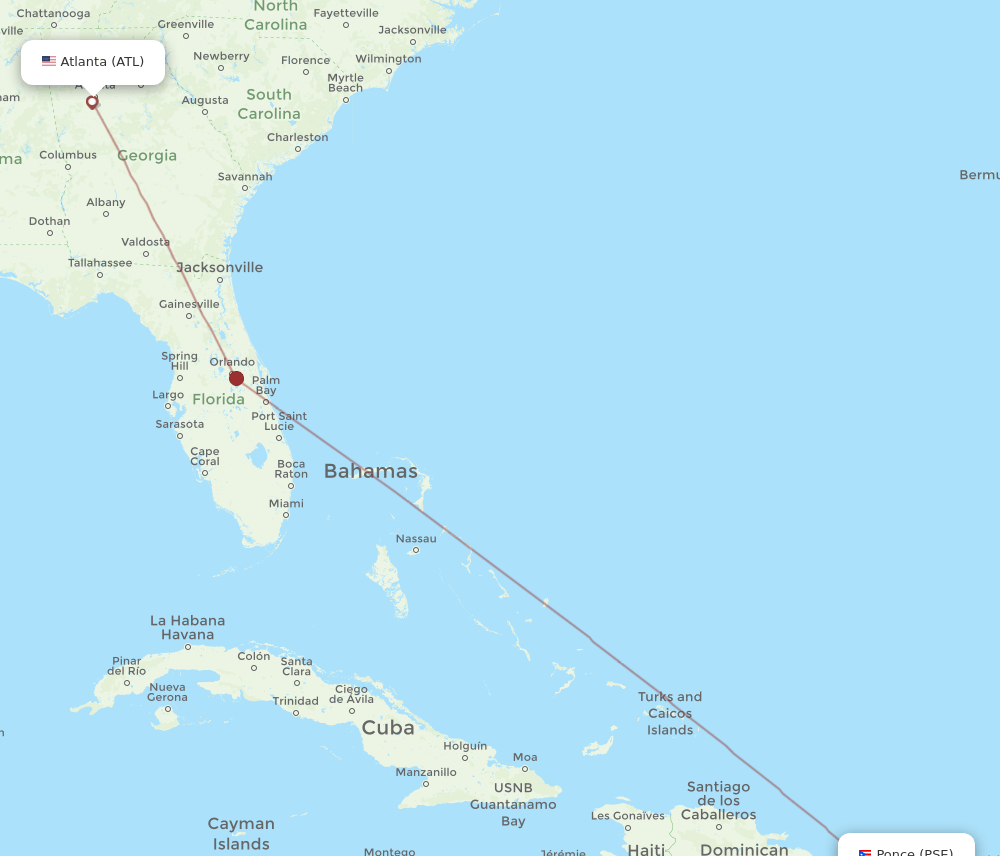 ATL to PSE flights and routes map